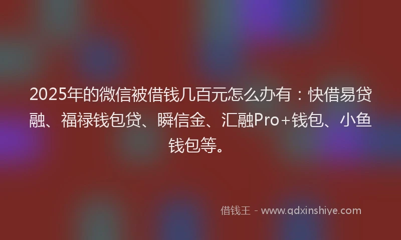 2025年的微信被借钱几百元怎么办有：快借易贷融、福禄钱包贷、瞬信金、汇融Pro+钱包、小鱼钱包等。