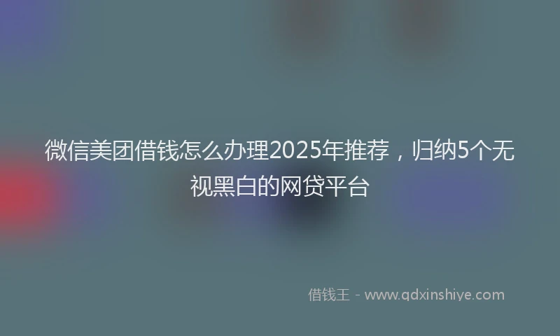 微信美团借钱怎么办理2025年推荐，归纳5个无视黑白的网贷平台