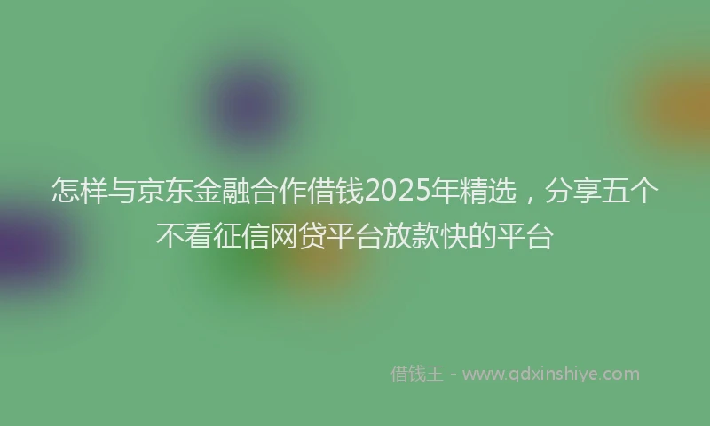 怎样与京东金融合作借钱2025年精选，分享五个不看征信网贷平台放款快的平台