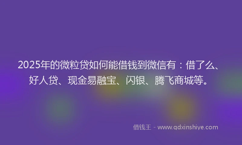 2025年的微粒贷如何能借钱到微信有：借了么、好人贷、现金易融宝、闪银、腾飞商城等。