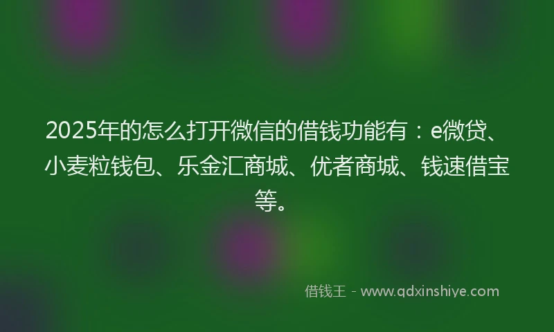 2025年的怎么打开微信的借钱功能有：e微贷、小麦粒钱包、乐金汇商城、优者商城、钱速借宝等。