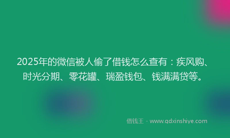 2025年的微信被人偷了借钱怎么查有：疾风购、时光分期、零花罐、瑞盈钱包、钱满满贷等。