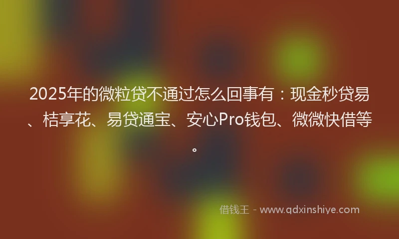 2025年的微粒贷不通过怎么回事有：现金秒贷易、桔享花、易贷通宝、安心Pro钱包、微微快借等。