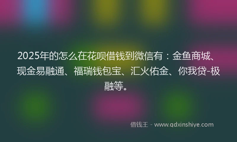2025年的怎么在花呗借钱到微信有：金鱼商城、现金易融通、福瑞钱包宝、汇火佑金、你我贷-极融等。