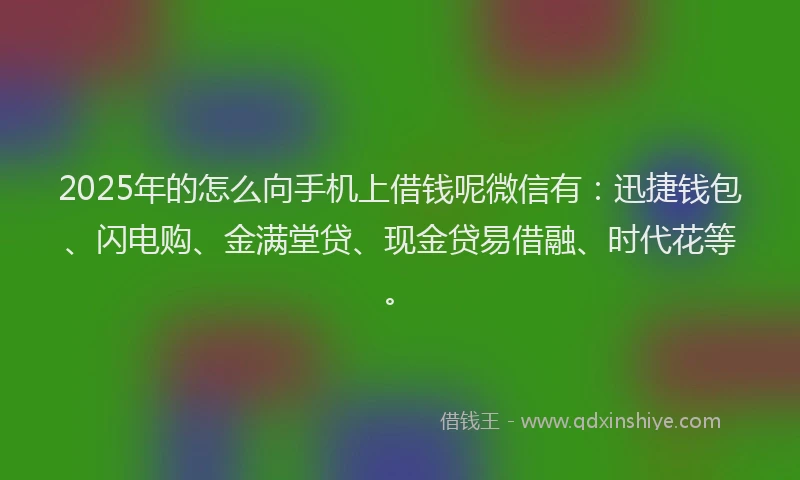 2025年的怎么向手机上借钱呢微信有：迅捷钱包、闪电购、金满堂贷、现金贷易借融、时代花等。