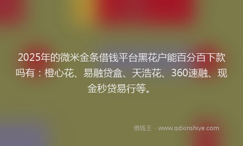 2025年的微米金条借钱平台黑花户能百分百下款吗有：橙心花、易融贷盒、天浩花、360速融、现金秒贷易行等。