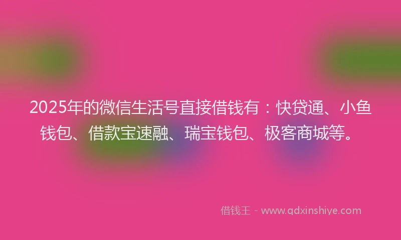 2025年的微信生活号直接借钱有：快贷通、小鱼钱包、借款宝速融、瑞宝钱包、极客商城等。