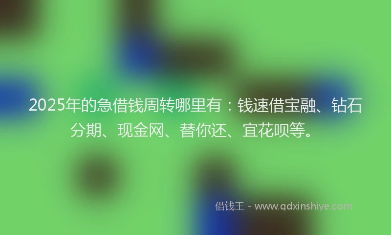 2025年的急借钱周转哪里有：钱速借宝融、钻石分期、现金网、替你还、宜花呗等。
