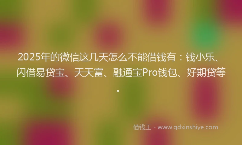 2025年的微信这几天怎么不能借钱有：钱小乐、闪借易贷宝、天天富、融通宝Pro钱包、好期贷等。