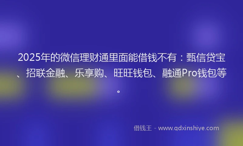 2025年的微信理财通里面能借钱不有：甄信贷宝、招联金融、乐享购、旺旺钱包、融通Pro钱包等。