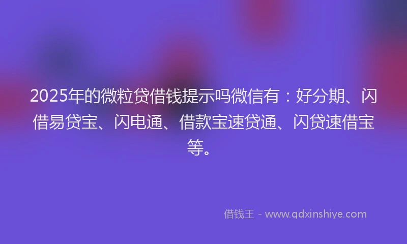 2025年的微粒贷借钱提示吗微信有：好分期、闪借易贷宝、闪电通、借款宝速贷通、闪贷速借宝等。