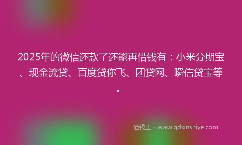 2025年的微信还款了还能再借钱有：小米分期宝、现金流贷、百度贷你飞、团贷网、瞬信贷宝等。