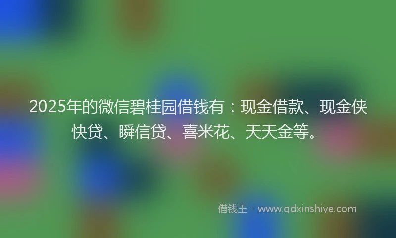 2025年的微信碧桂园借钱有：现金借款、现金侠快贷、瞬信贷、喜米花、天天金等。