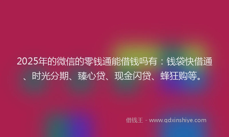 2025年的微信的零钱通能借钱吗有：钱袋快借通、时光分期、臻心贷、现金闪贷、蜂狂购等。