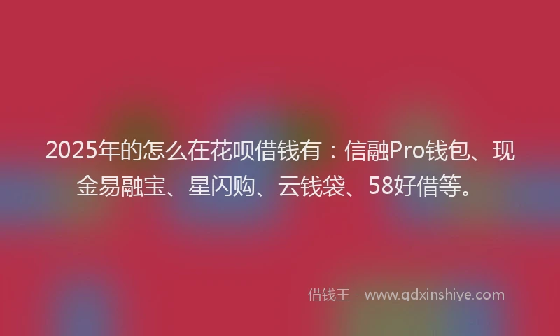 2025年的怎么在花呗借钱有：信融Pro钱包、现金易融宝、星闪购、云钱袋、58好借等。