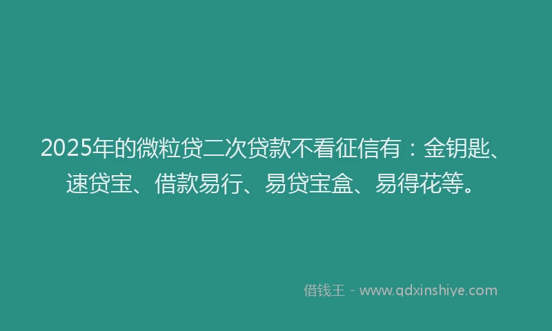 2025年的微粒贷二次贷款不看征信有：金钥匙、速贷宝、借款易行、易贷宝盒、易得花等。