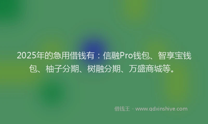 2025年的急用借钱有：信融Pro钱包、智享宝钱包、柚子分期、树融分期、万盛商城等。