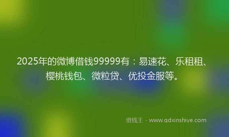 2025年的微博借钱99999有：易速花、乐租租、樱桃钱包、微粒贷、优投金服等。