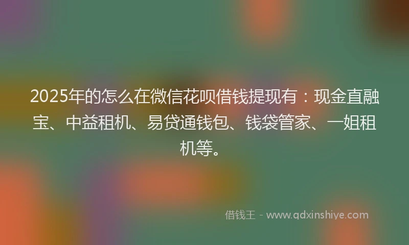 2025年的怎么在微信花呗借钱提现有：现金直融宝、中益租机、易贷通钱包、钱袋管家、一姐租机等。