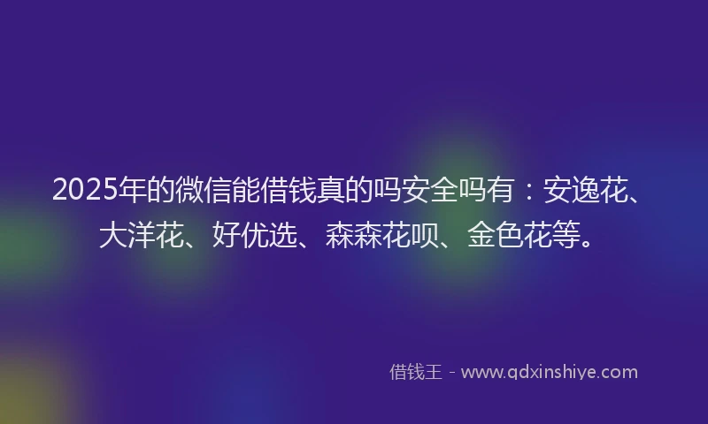 2025年的微信能借钱真的吗安全吗有：安逸花、大洋花、好优选、森森花呗、金色花等。