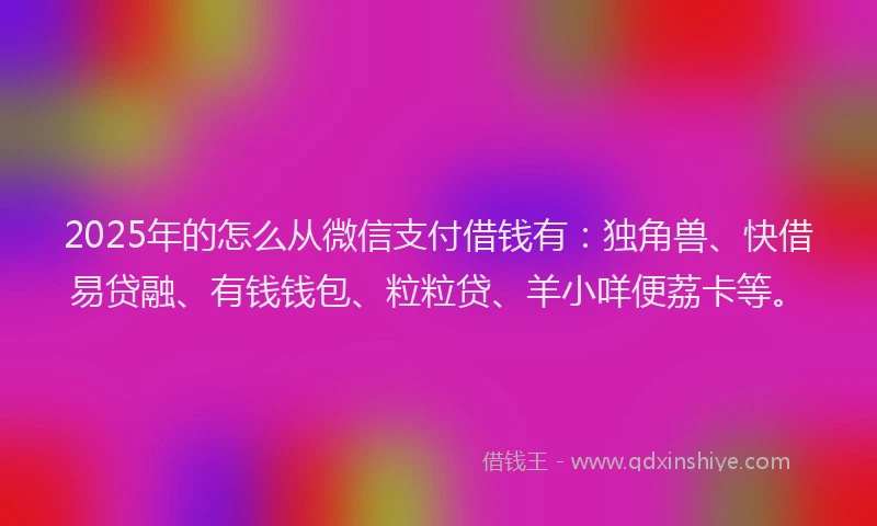 2025年的怎么从微信支付借钱有：独角兽、快借易贷融、有钱钱包、粒粒贷、羊小咩便荔卡等。