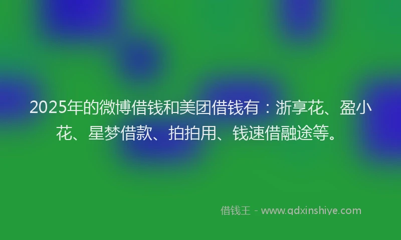 2025年的微博借钱和美团借钱有：浙享花、盈小花、星梦借款、拍拍用、钱速借融途等。