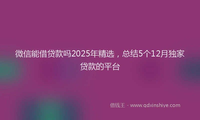 微信能借贷款吗2025年精选，总结5个12月独家贷款的平台
