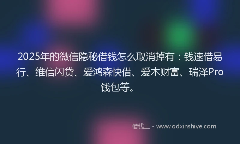 2025年的微信隐秘借钱怎么取消掉有：钱速借易行、维信闪贷、爱鸿森快借、爱木财富、瑞泽Pro钱包等。