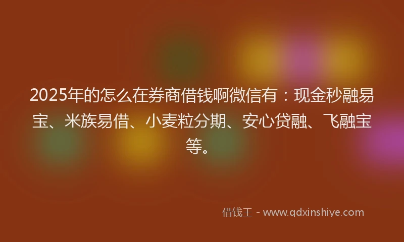 2025年的怎么在券商借钱啊微信有：现金秒融易宝、米族易借、小麦粒分期、安心贷融、飞融宝等。