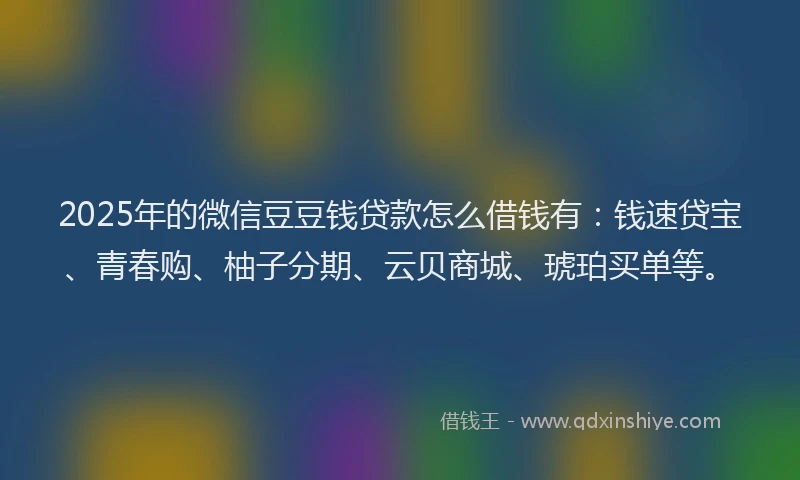 2025年的微信豆豆钱贷款怎么借钱有：钱速贷宝、青春购、柚子分期、云贝商城、琥珀买单等。