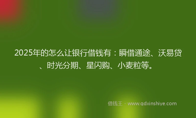 2025年的怎么让银行借钱有：瞬借通途、沃易贷、时光分期、星闪购、小麦粒等。