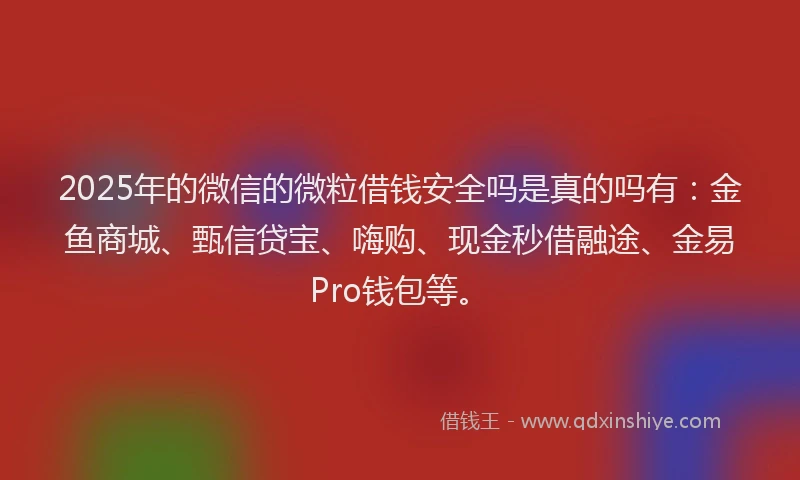 2025年的微信的微粒借钱安全吗是真的吗有：金鱼商城、甄信贷宝、嗨购、现金秒借融途、金易Pro钱包等。