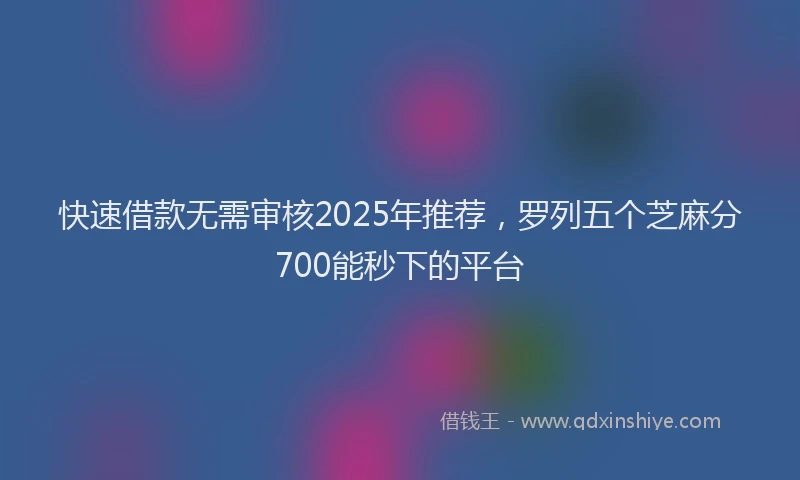 快速借款无需审核2025年推荐，罗列五个芝麻分700能秒下的平台