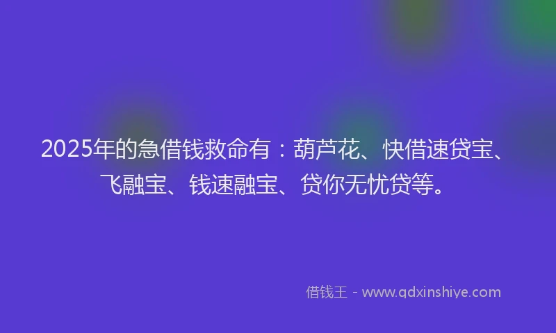 2025年的急借钱救命有：葫芦花、快借速贷宝、飞融宝、钱速融宝、贷你无忧贷等。
