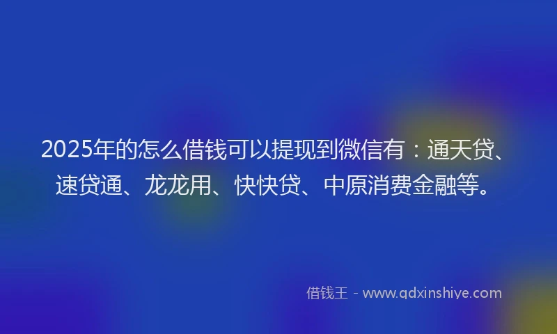 2025年的怎么借钱可以提现到微信有：通天贷、速贷通、龙龙用、快快贷、中原消费金融等。