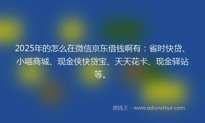 2025年的怎么在微信京东借钱啊有：省时快贷、小喵商城、现金侠快贷宝、天天花卡、现金驿站等。