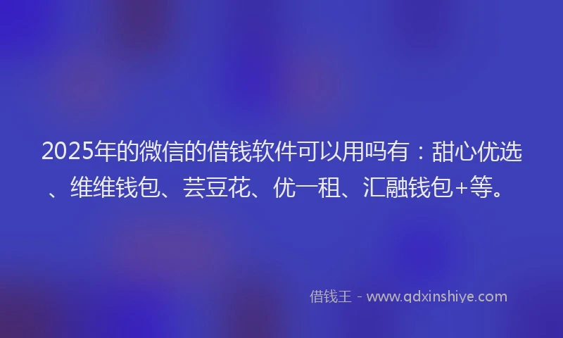 2025年的微信的借钱软件可以用吗有：甜心优选、维维钱包、芸豆花、优一租、汇融钱包+等。