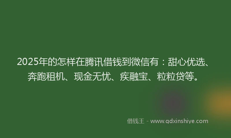 2025年的怎样在腾讯借钱到微信有：甜心优选、奔跑租机、现金无忧、疾融宝、粒粒贷等。
