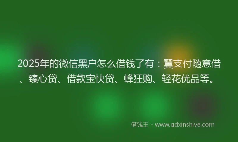 2025年的微信黑户怎么借钱了有：翼支付随意借、臻心贷、借款宝快贷、蜂狂购、轻花优品等。