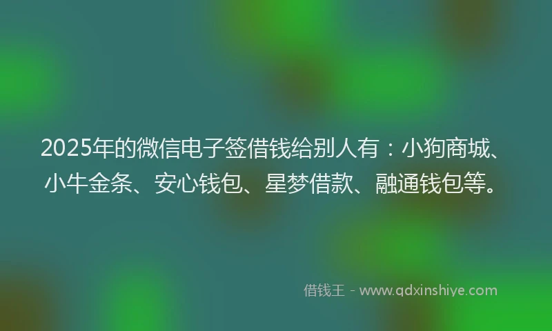 2025年的微信电子签借钱给别人有：小狗商城、小牛金条、安心钱包、星梦借款、融通钱包等。