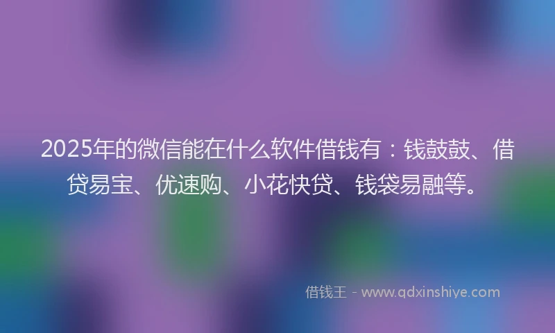 2025年的微信能在什么软件借钱有：钱鼓鼓、借贷易宝、优速购、小花快贷、钱袋易融等。
