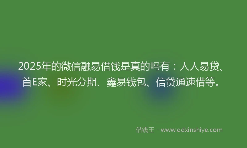 2025年的微信融易借钱是真的吗有：人人易贷、首E家、时光分期、鑫易钱包、信贷通速借等。