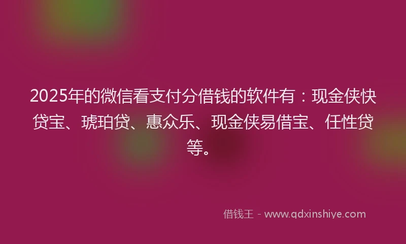2025年的微信看支付分借钱的软件有：现金侠快贷宝、琥珀贷、惠众乐、现金侠易借宝、任性贷等。