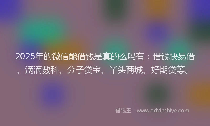 2025年的微信能借钱是真的么吗有：借钱快易借、滴滴数科、分子贷宝、丫头商城、好期贷等。