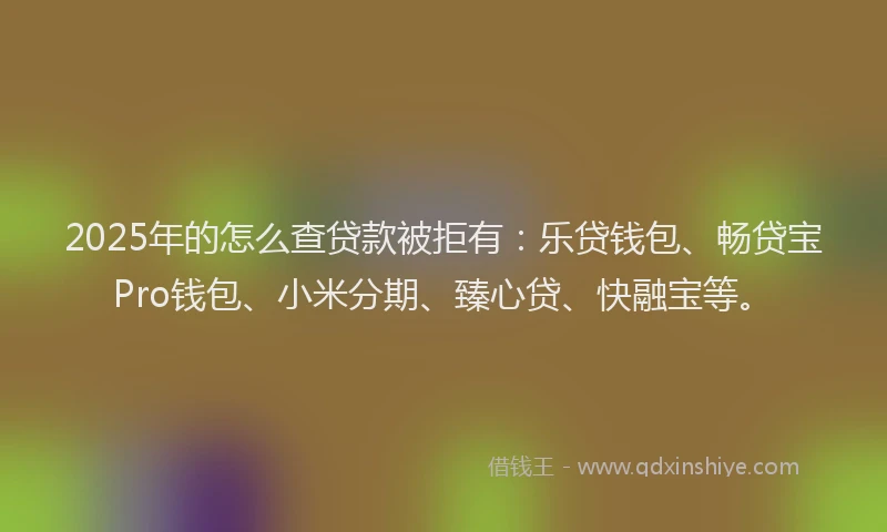 2025年的怎么查贷款被拒有：乐贷钱包、畅贷宝Pro钱包、小米分期、臻心贷、快融宝等。
