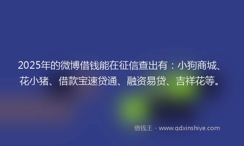2025年的微博借钱能在征信查出有：小狗商城、花小猪、借款宝速贷通、融资易贷、吉祥花等。