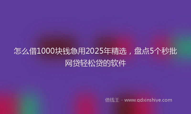 怎么借1000块钱急用2025年精选，盘点5个秒批网贷轻松贷的软件