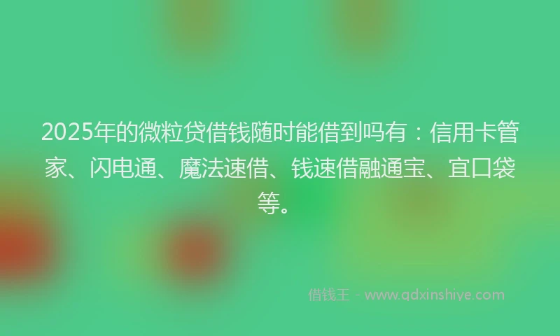 2025年的微粒贷借钱随时能借到吗有：信用卡管家、闪电通、魔法速借、钱速借融通宝、宜口袋等。