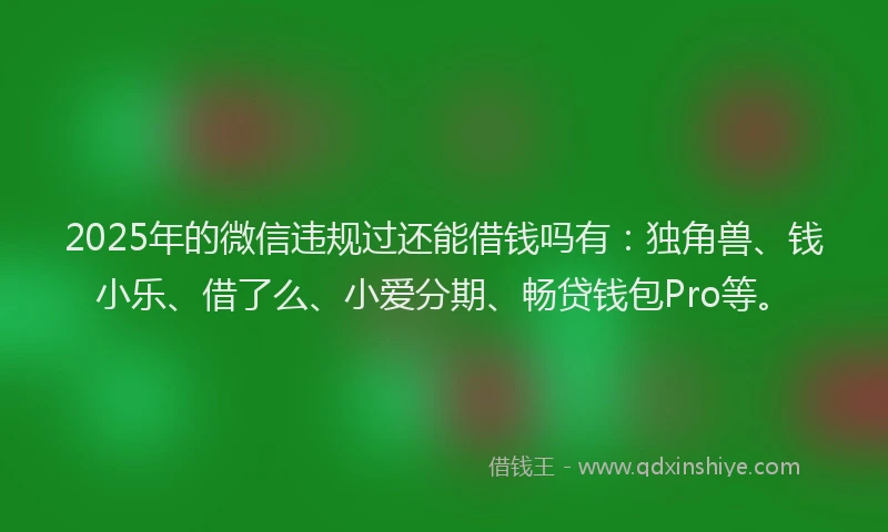 2025年的微信违规过还能借钱吗有：独角兽、钱小乐、借了么、小爱分期、畅贷钱包Pro等。