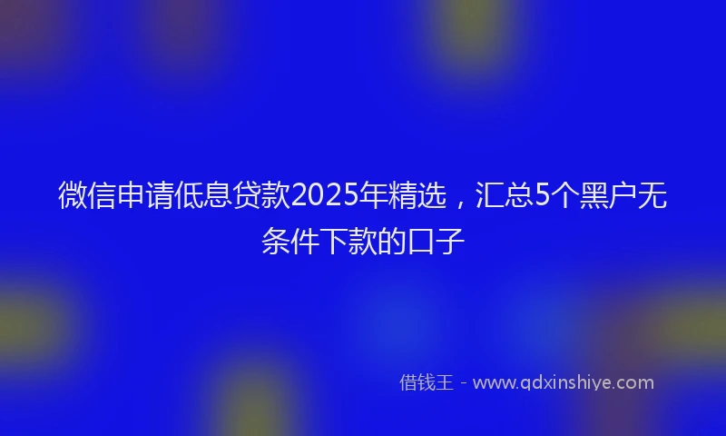 微信申请低息贷款2025年精选，汇总5个黑户无条件下款的口子